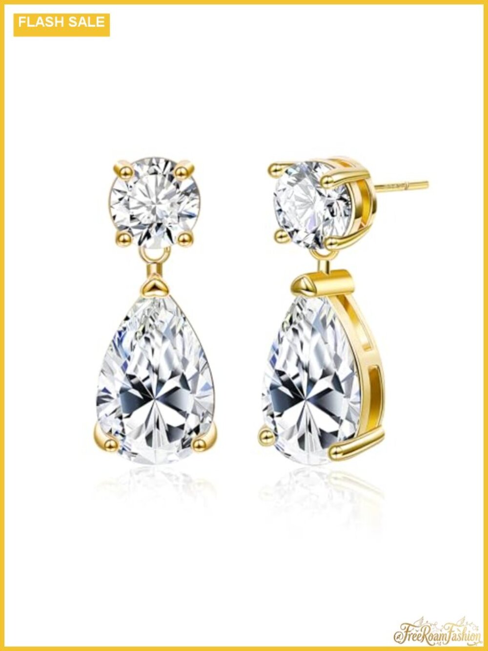 CZ Teardrop Dangle Earrings 14K Gold Plated 925 Sterling Silver Post